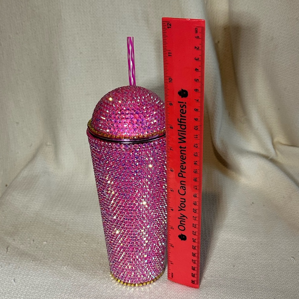 Pink Rhinestone Tumbler with Straw - Picture 3 of 7